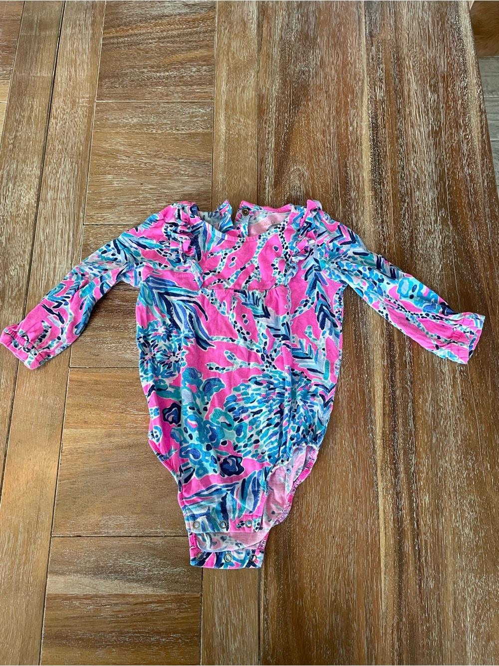 Lilly Pulitzer Pink Floral Long-Sleeve Kids Swim One-Piece